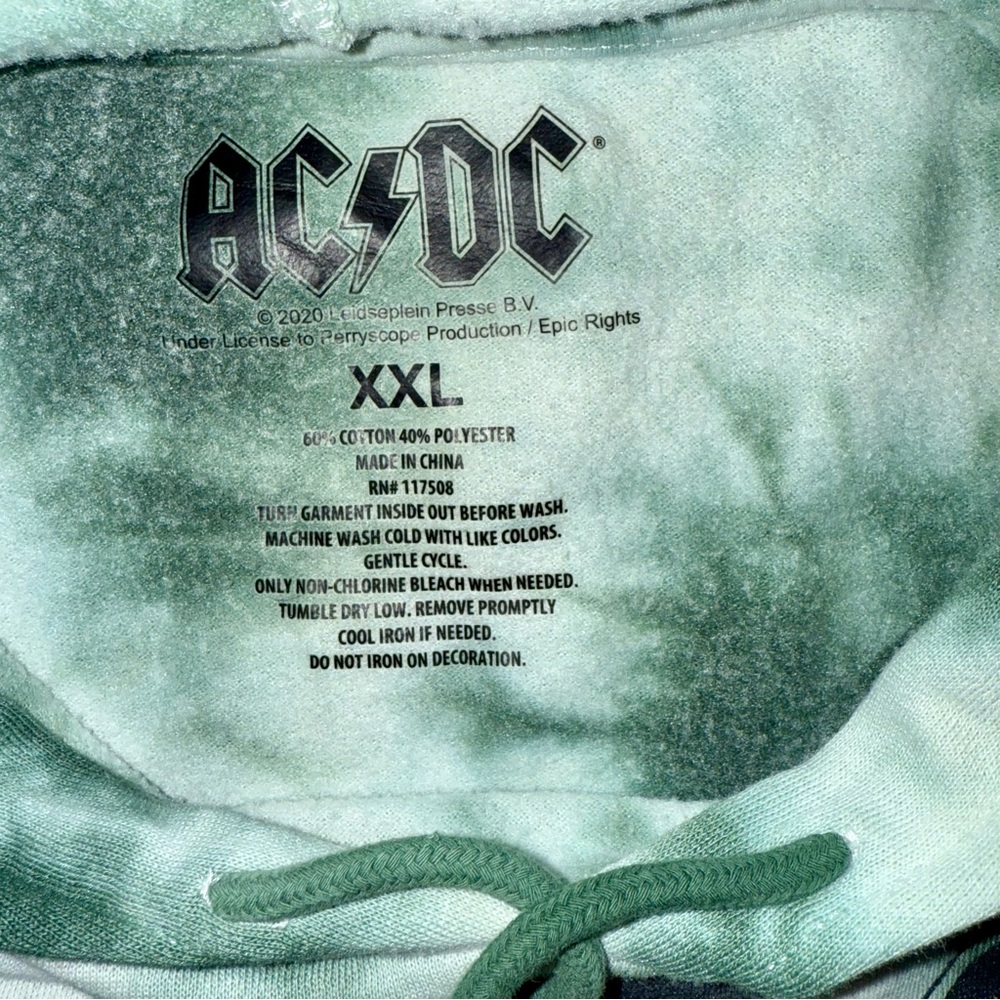 AC/DC Band Green White Tie-Dye Men's 2XL Sweatshirt‎ Hoodie Rock Hippie Unisex - Picture 4 of 7